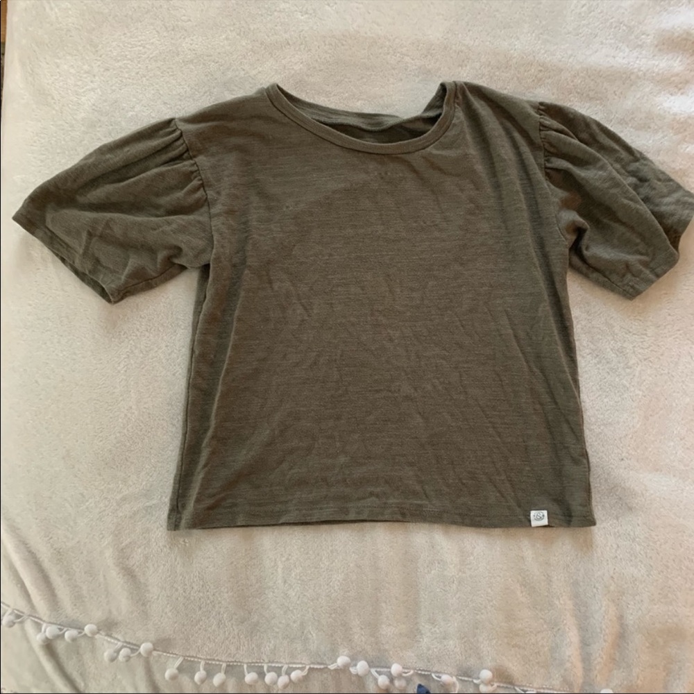 Olive Green Puff Sleeve Blouse